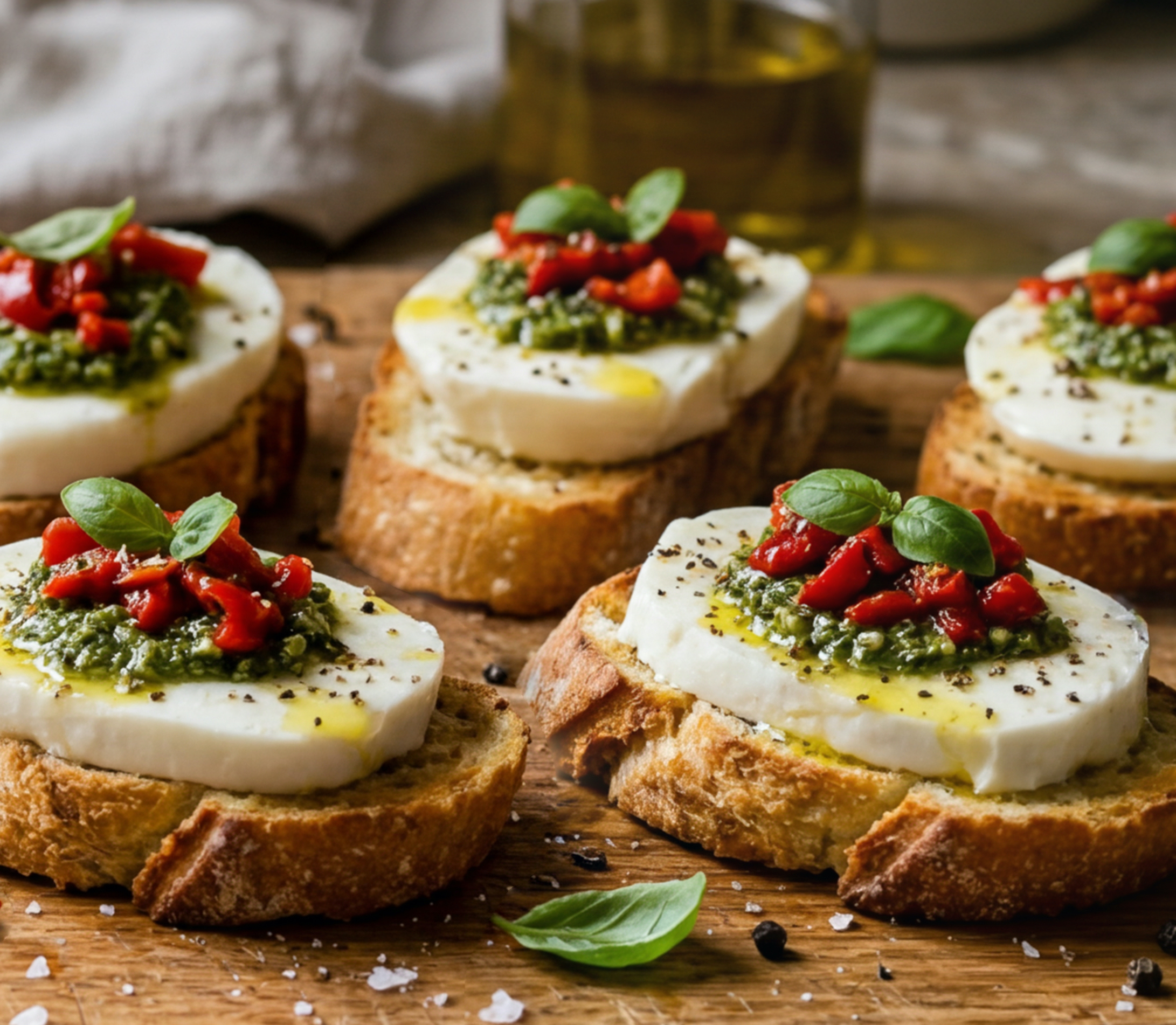 Log Crostini w Pesto n Peppers